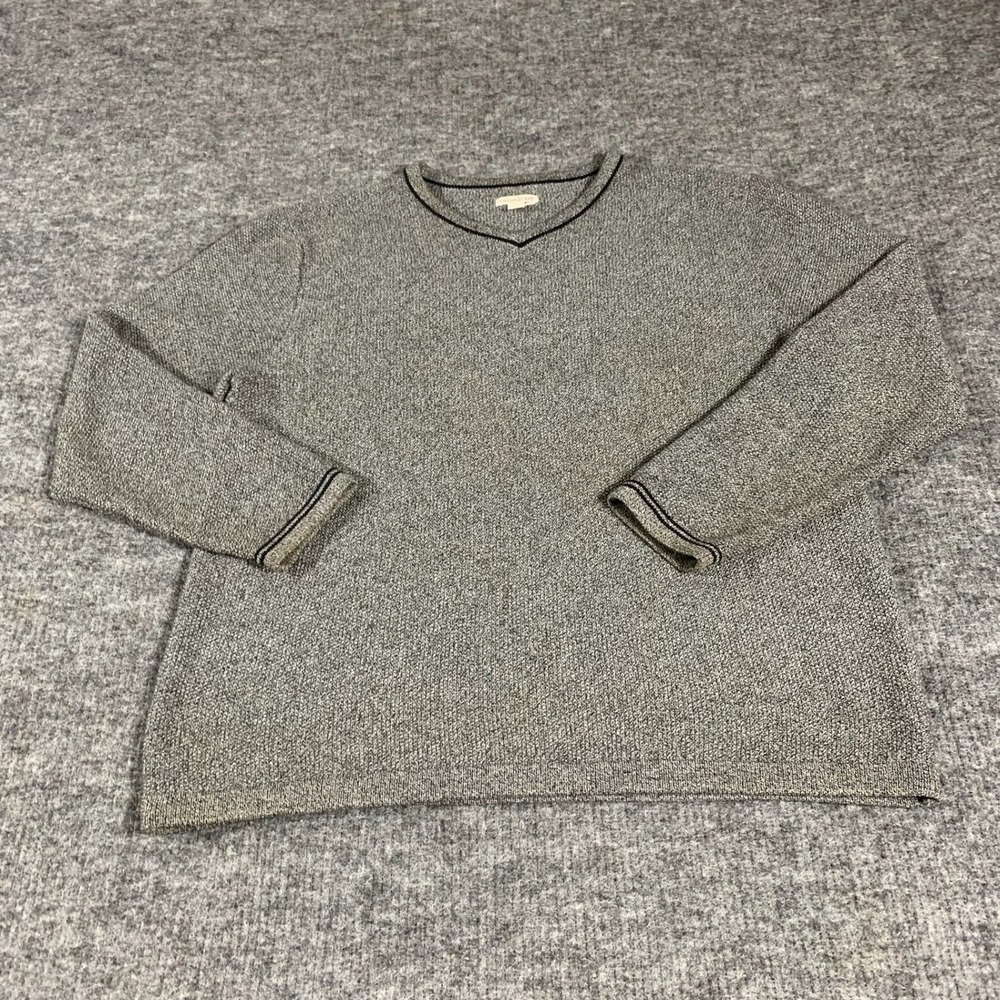 Carbon2Cobalt Sweater Mens 2XL Grey Textured Knit V Neck Pullover Heavyweight